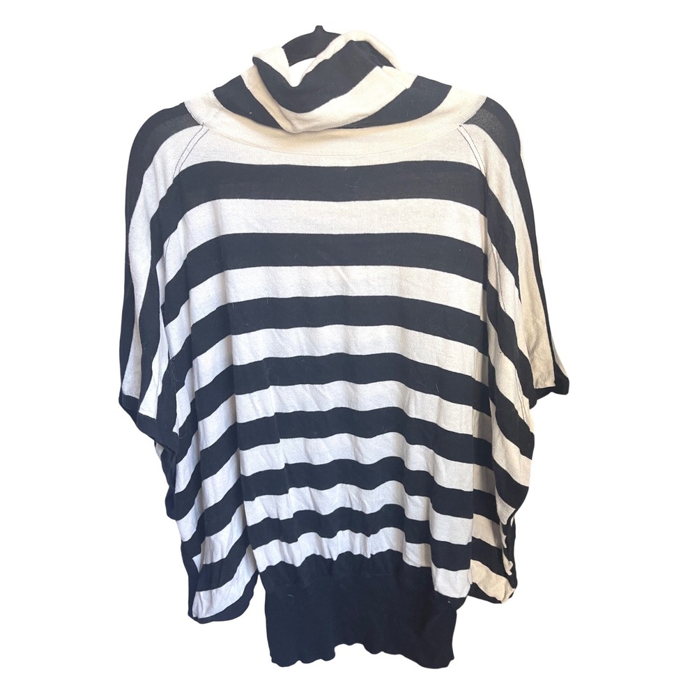 Planet Sweater Black White Striped Cowl Neck Poncho Pullover Cotton OSFA